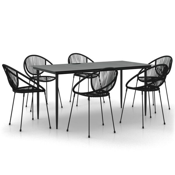 vidaXL Juego de comedor para jard&iacute;n 7 piezas rat&aacute;n PVC negro