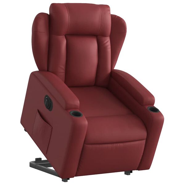 vidaXL Sillón elevable eléctrico cuero artificial rojo tinto