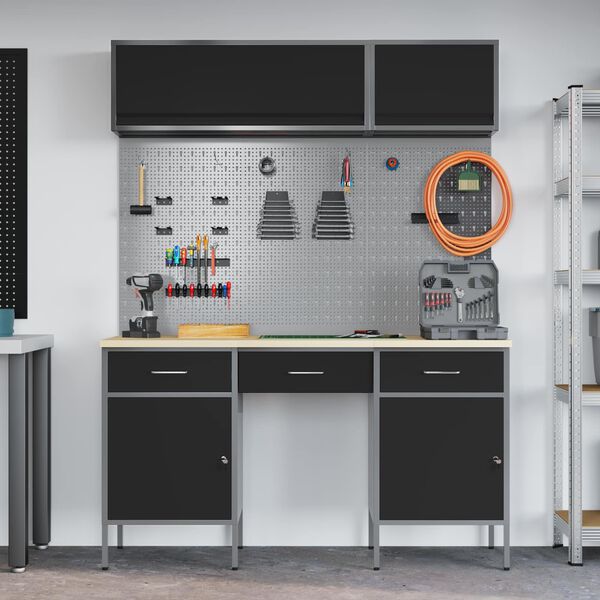 vidaXL Conjunto de armarios de trabajo con caj&oacute;n Manual 8 pcs Negro