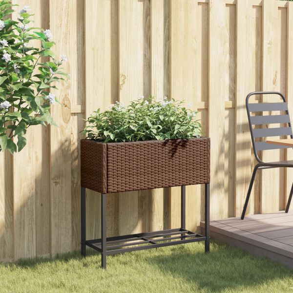 vidaXL Jardinera con estante rat&aacute;n sint&eacute;tico marr&oacute;n