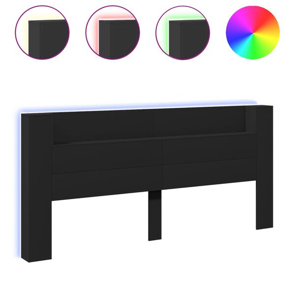 vidaXL Cabecero de cama con LED negro 220x16,5x103,5 cm
