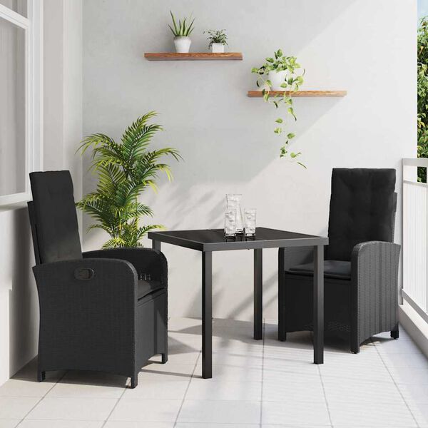 vidaXL Conjunto de Comedor de Jard&iacute;n 3 pcs Negro rat&aacute;n sint&eacute;tico