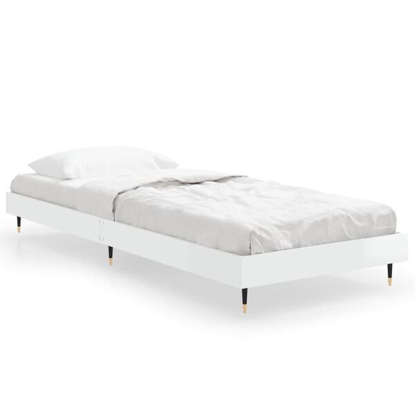 vidaXL Estructura de cama madera de ingenier&iacute;a blanco brillo 75x190 cm