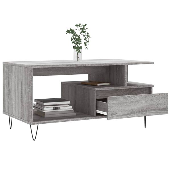 vidaXL Mesa de centro madera contrachapada gris Sonoma 90x49x45 cm