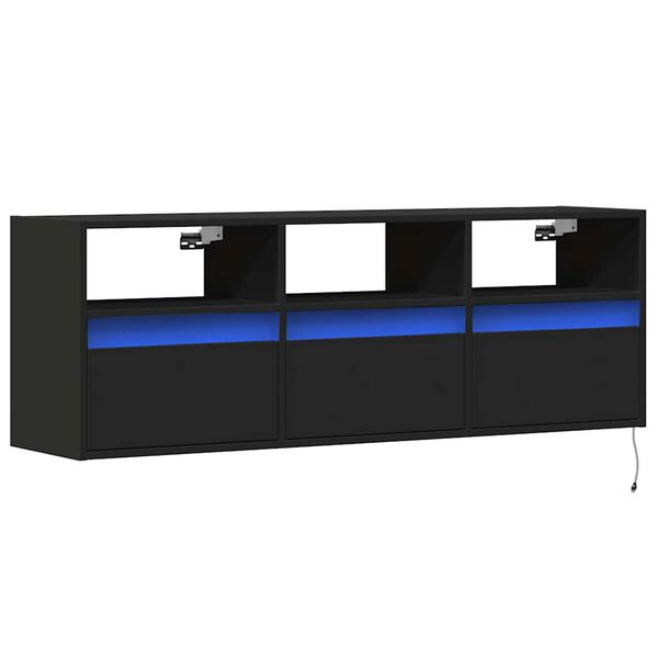 vidaXL Mueble de TV de pared con luces LED negro 130x31x45 cm