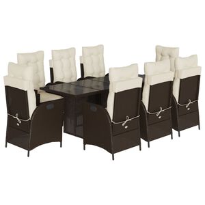 vidaXL Set comedor para jard&iacute;n 9 pzas y cojines rat&aacute;n sint&eacute;tico marr&oacute;n