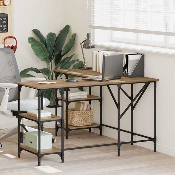 vidaXL Escritorio Roble artesanal 139 x 139 x 75 cm