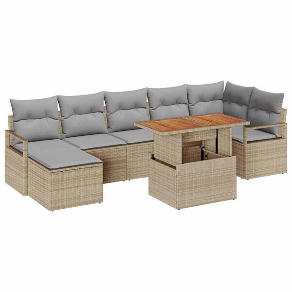 vidaXL Conjunto de Comedor de Jardín con cojín 8 pcs Beige y gris