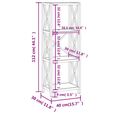 vidaXL Estantería de 4 niveles madera maciza de roble 40x30x112 cm