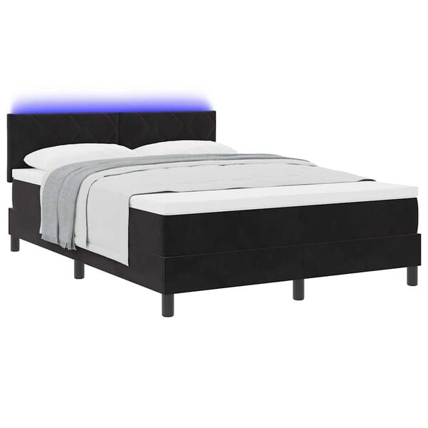 vidaXL Cama Box Spring LED con colch&oacute;n Negro 140 x 200 cm Terciopelo