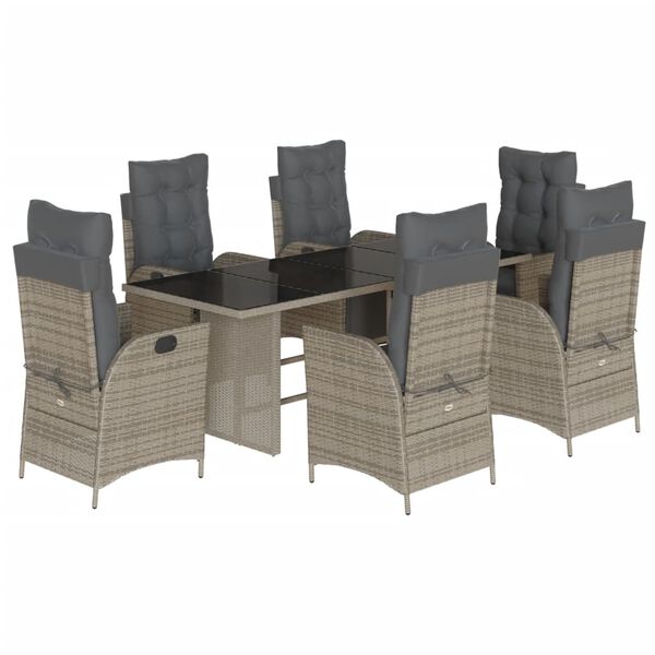 vidaXL Set comedor jard&iacute;n 7 pzas y cojines rat&aacute;n sint&eacute;tico gris