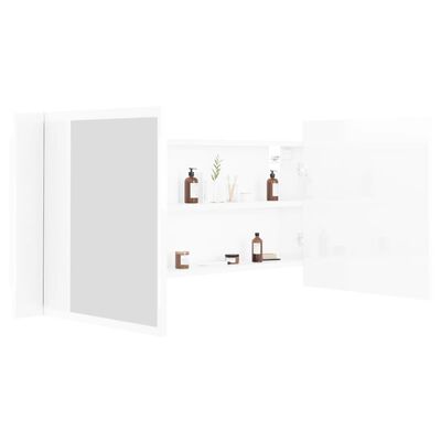 vidaXL Armario espejo de baño LED acrílico blanco brillo 100x12x45 cm