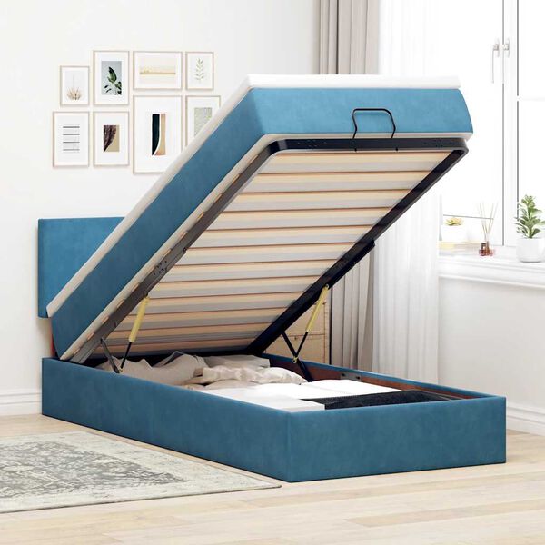vidaXL Estructura de cama otomana colchón terciopelo azul oscuro