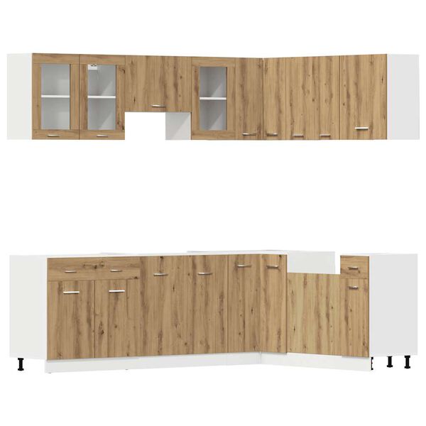 vidaXL Conjunto de armarios de cocina de 11 piezas "Lyon" de madera de ingenier&iacute;a de roble artesanal