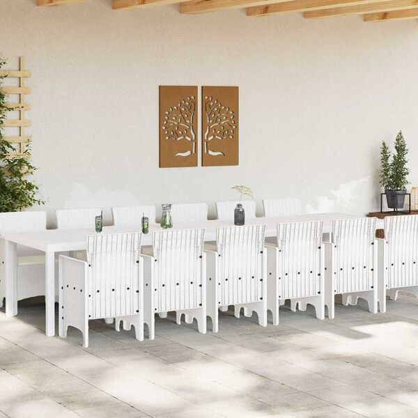 vidaXL Conjunto de Comedor de Jardín 13 pcs Blanco Ratan Polt