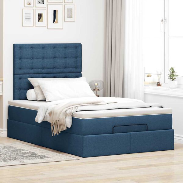 vidaXL Estructura de cama otomana colch&oacute;n tela azul 120x190 cm