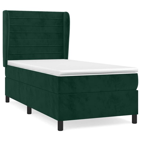 vidaXL Cama box spring con colch&oacute;n terciopelo verde oscuro 100x200 cm
