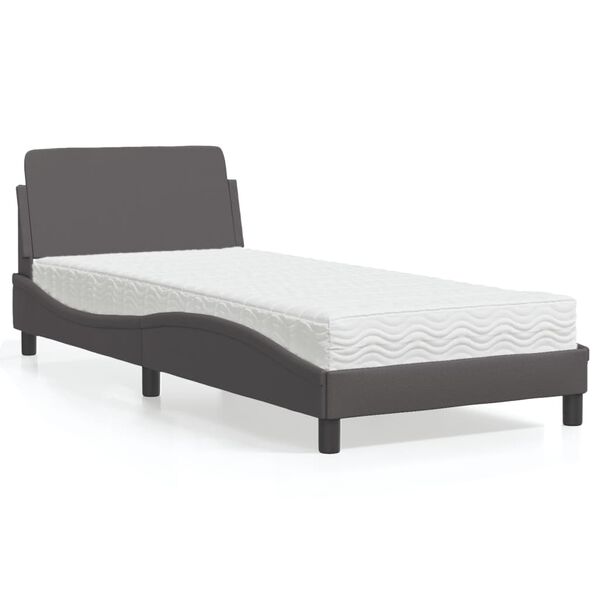 vidaXL Cama con colch&oacute;n Dover cuero sint&eacute;tico gris 90x200 cm