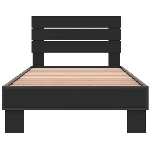 vidaXL Estructura de cama madera de ingenier&iacute;a y metal negro 90x200 cm