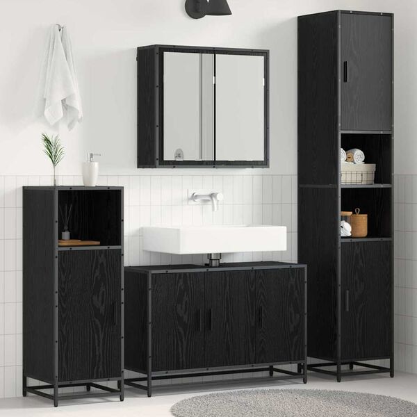 vidaXL Juego de muebles de ba&ntilde;o 3 pcs Roble Negro Madera contrachapada
