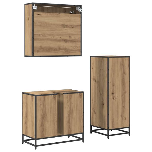 vidaXL Juego de muebles de ba&ntilde;o con caj&oacute;n 3 pcs Roble artesanal