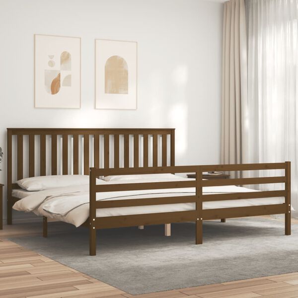 vidaXL Estructura cama y cabecero madera maciza marr&oacute;n miel 200x200 cm