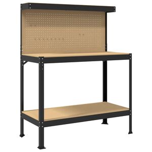 vidaXL Banco de trabajo con estante Negro 114 x 54 x 145 cm