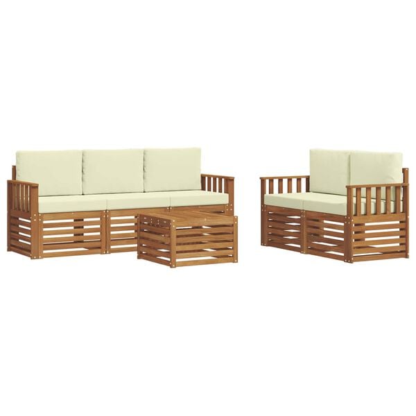 vidaXL Juegos de sof&aacute;s 6 pcs Natural y Crema Madera de Acacia S&oacute;lida