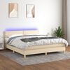 vidaXL Cama box spring con colch&oacute;n y LED tela crema 180x200 cm