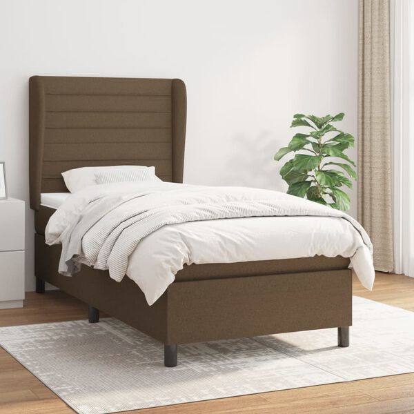 vidaXL Cama box spring con colch&oacute;n tela marr&oacute;n oscuro 90x200 cm