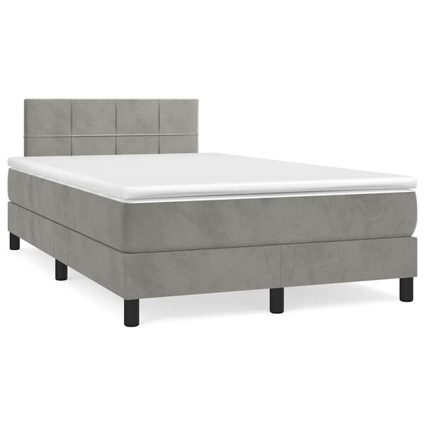 vidaXL Cama box spring colch&oacute;n y LED terciopelo gris claro 120x190 cm