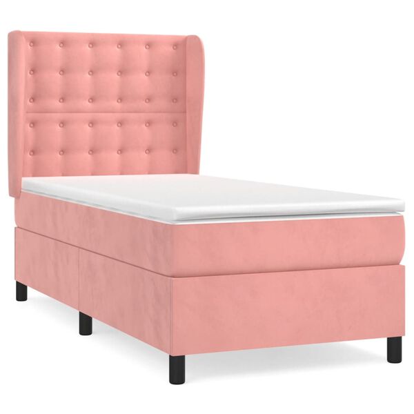 vidaXL Cama box spring con colch&oacute;n terciopelo rosa 80x200 cm