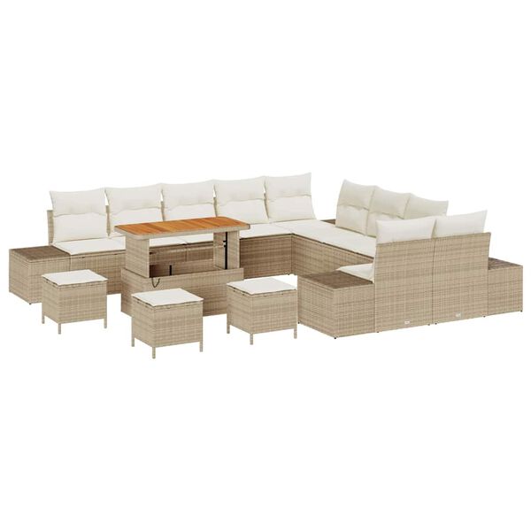 vidaXL Conjunto de sof&aacute; de jard&iacute;n con coj&iacute;n 13 pcs Beige y Crema