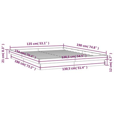 vidaXL Estructura de cama con LED madera maciza gris 135x190 cm