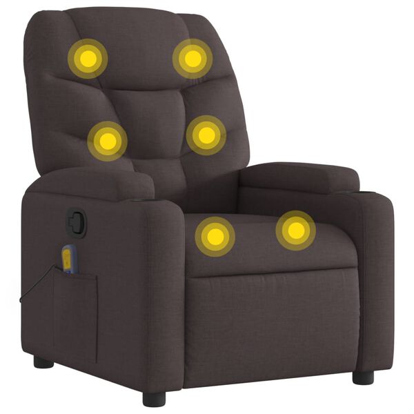 vidaXL Sill&oacute;n de masaje reclinable de tela marr&oacute;n oscuro