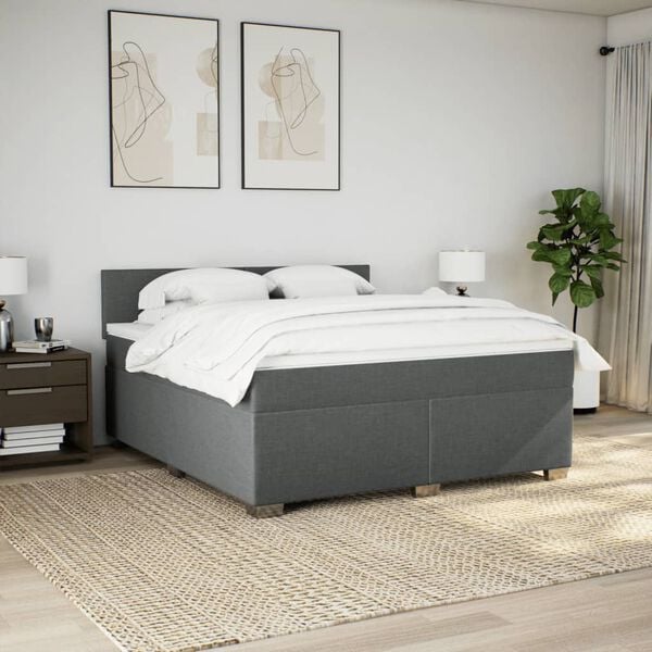 vidaXL Cama box spring con colch&oacute;n tela gris oscuro 180x200 cm