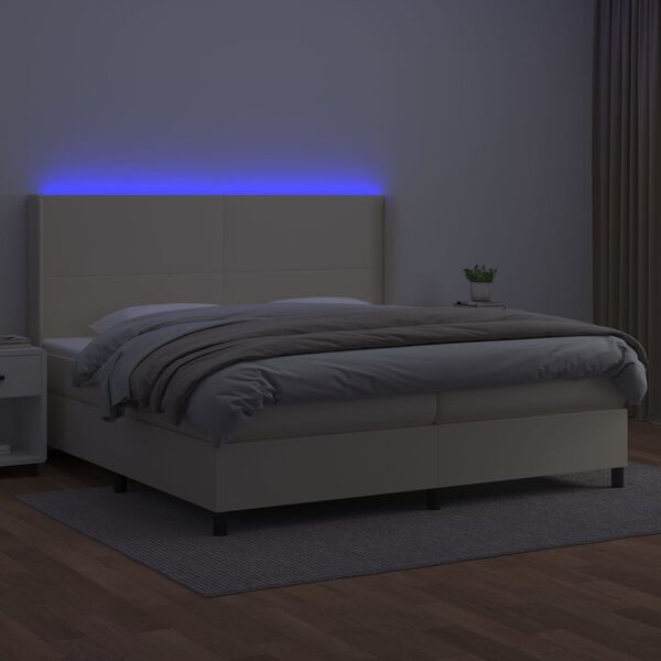 vidaXL Cama box spring colch&oacute;n y LED cuero sint&eacute;tico crema 200x200 cm
