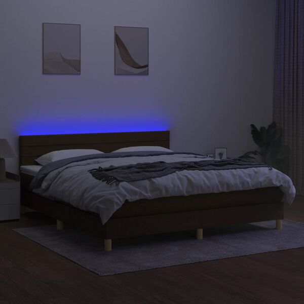 vidaXL Cama box spring con colch&oacute;n LED tela marr&oacute;n oscuro 180x200 cm
