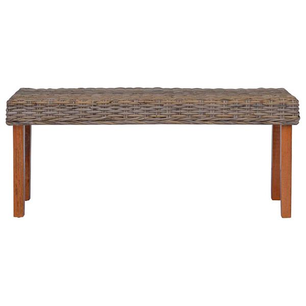 vidaXL Banco de rat&aacute;n kubu natural y madera maciza de caoba 110 cm