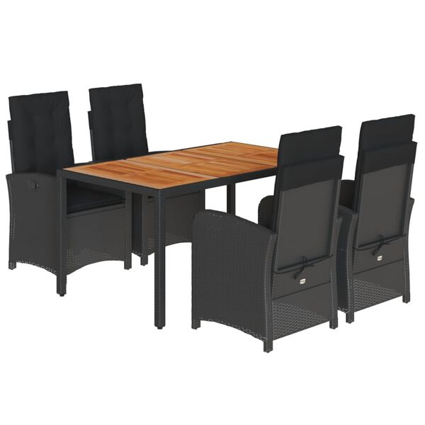 vidaXL Set de muebles jard&iacute;n 5 pzas con cojines rat&aacute;n sint&eacute;tico negro