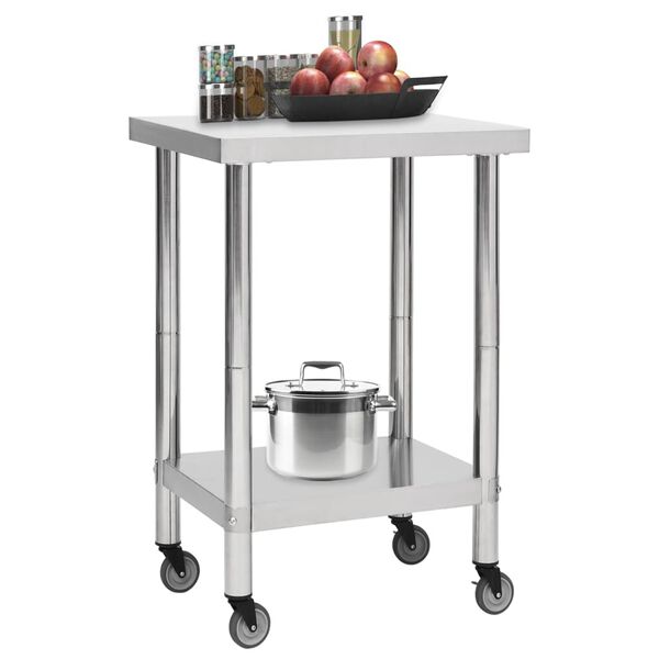 vidaXL Mesa de trabajo para cocina con ruedas acero inox 60x60x85 cm