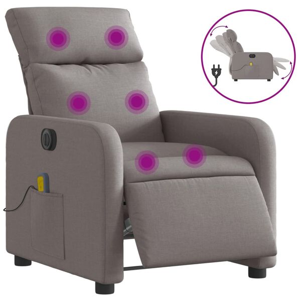 vidaXL Sill&oacute;n reclinable de masaje el&eacute;ctrico tela gris taupe