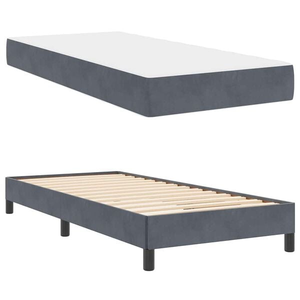 vidaXL Cama tipo Box Spring con colch&oacute;n Gris oscuro 80 x 220 cm tela