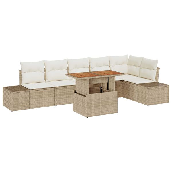 vidaXL Conjunto de sof&aacute; de jard&iacute;n 7 pcs Beige Polirat&aacute;n