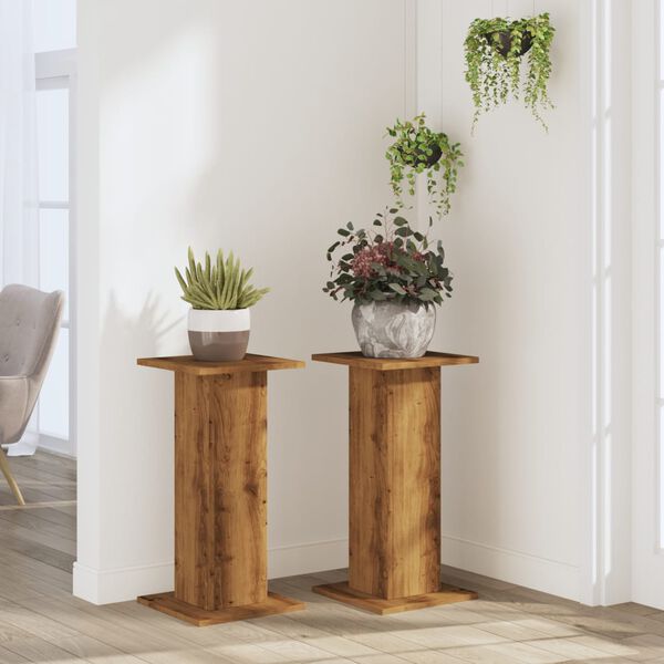 vidaXL Soportes de plantas 2 uds madera roble artisian 30x30x60 cm