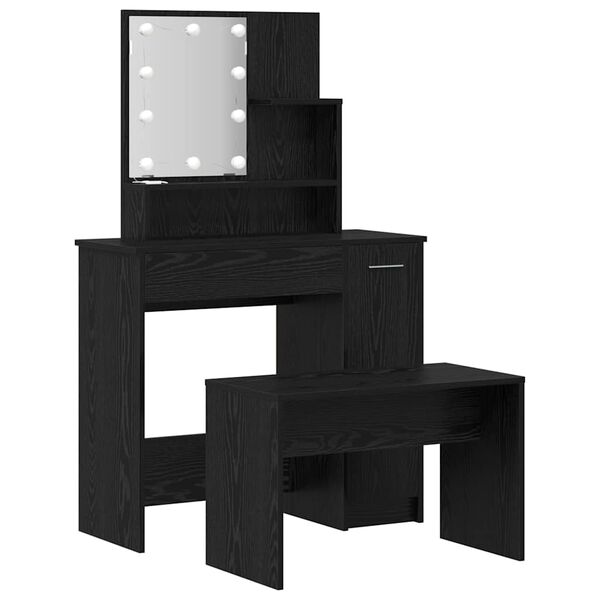 vidaXL Juego de mesa de tocador LED con caj&oacute;n 2 pcs Roble Negro