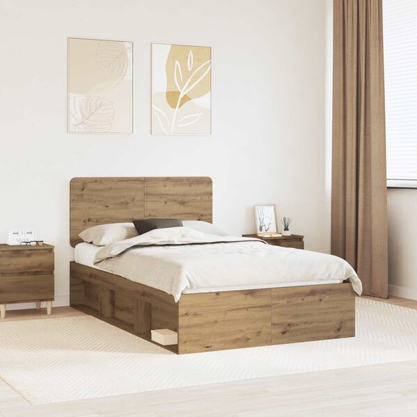 vidaXL Estructura de cama con cabecera Roble Artesanal 135 x 190 cm