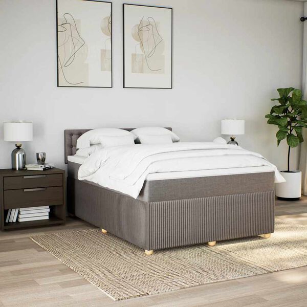 vidaXL Cama box spring con colch&oacute;n tela gris taupe 140x190 cm