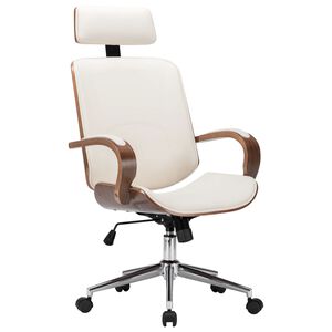 vidaXL Silla oficina con reposacabezas cuero sint&eacute;tico madera crema