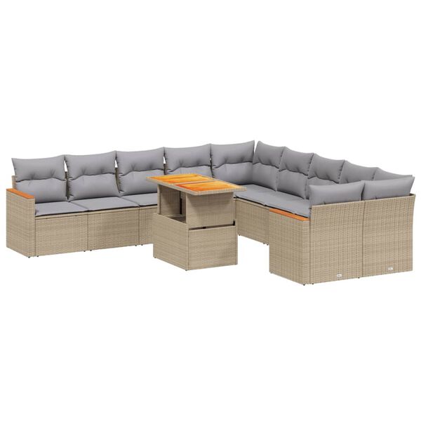 vidaXL Set de sof&aacute;s de jard&iacute;n 11pzas con cojines rat&aacute;n sint&eacute;tico beige